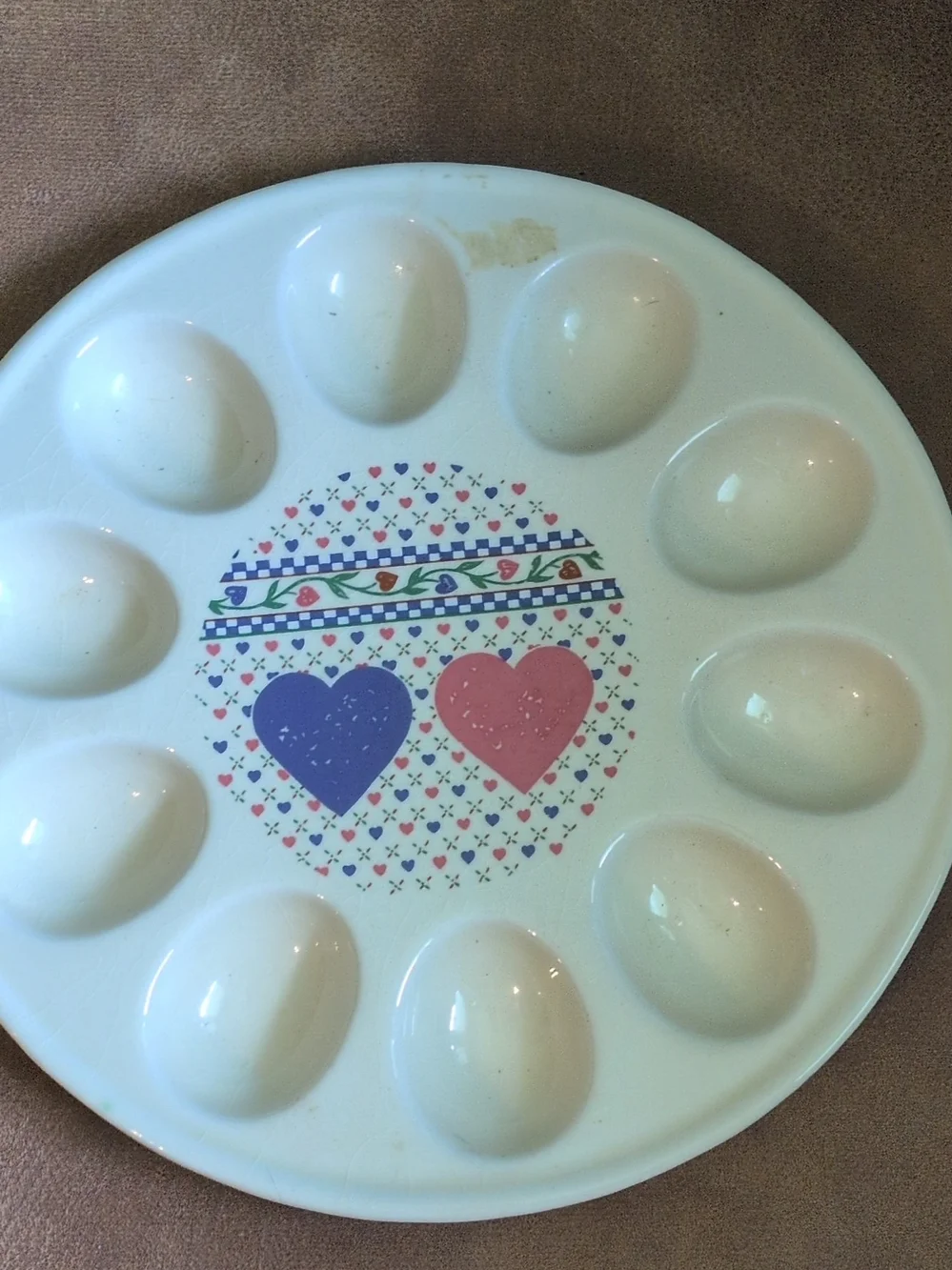 Heart Design Egg Platter - Pink & Blue Hearts Cottage Core Farmhouse